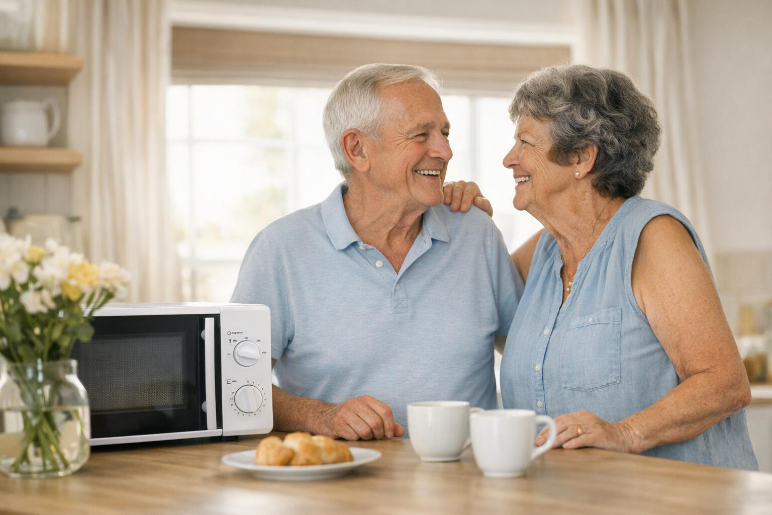 Magnetron voor ouderen Echtpaar bij een magnetron die makkelijk is te bedienen